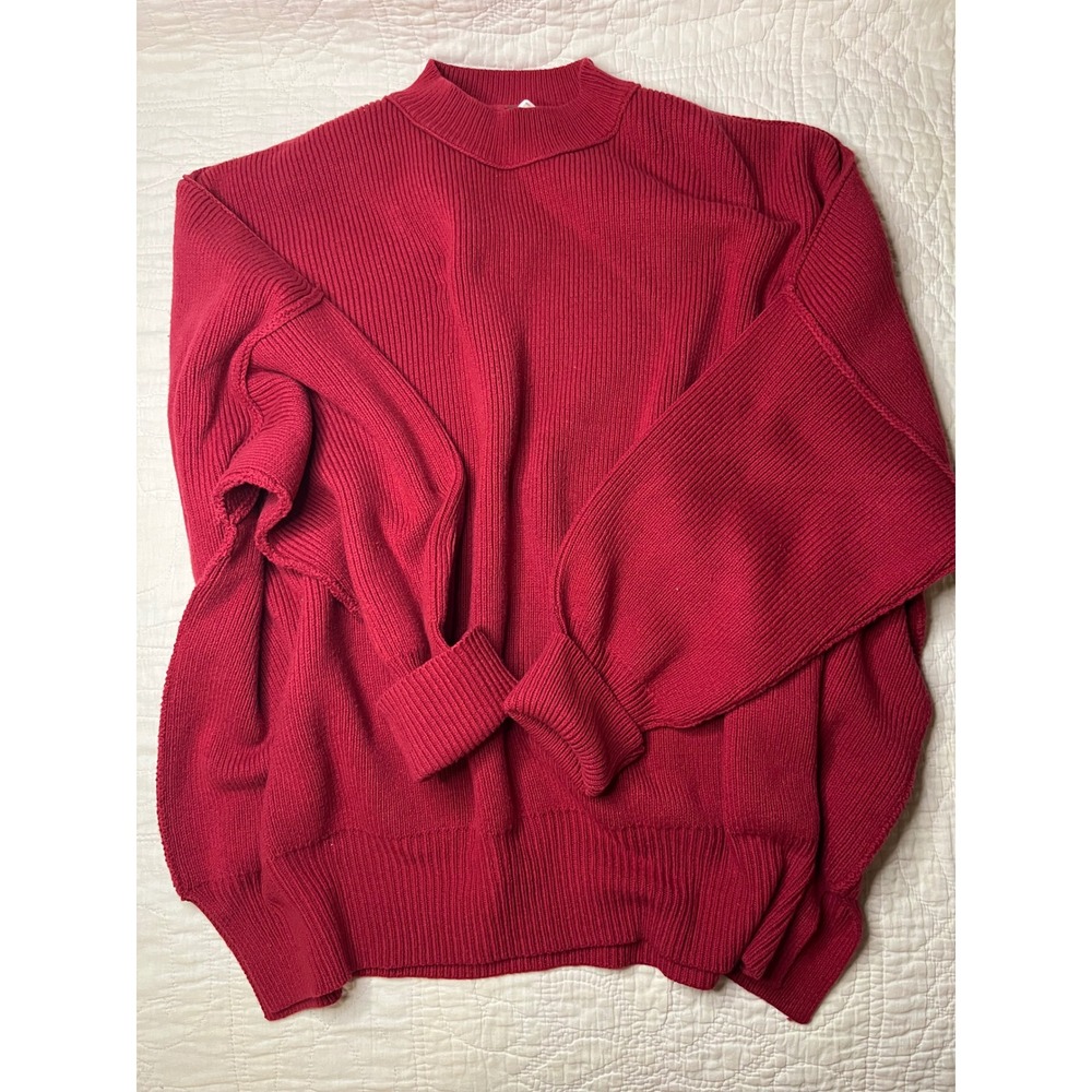 Free People Ottoman Slouchy Tunic Sweater Red Ribbed Mock Neck Pullover M, soft